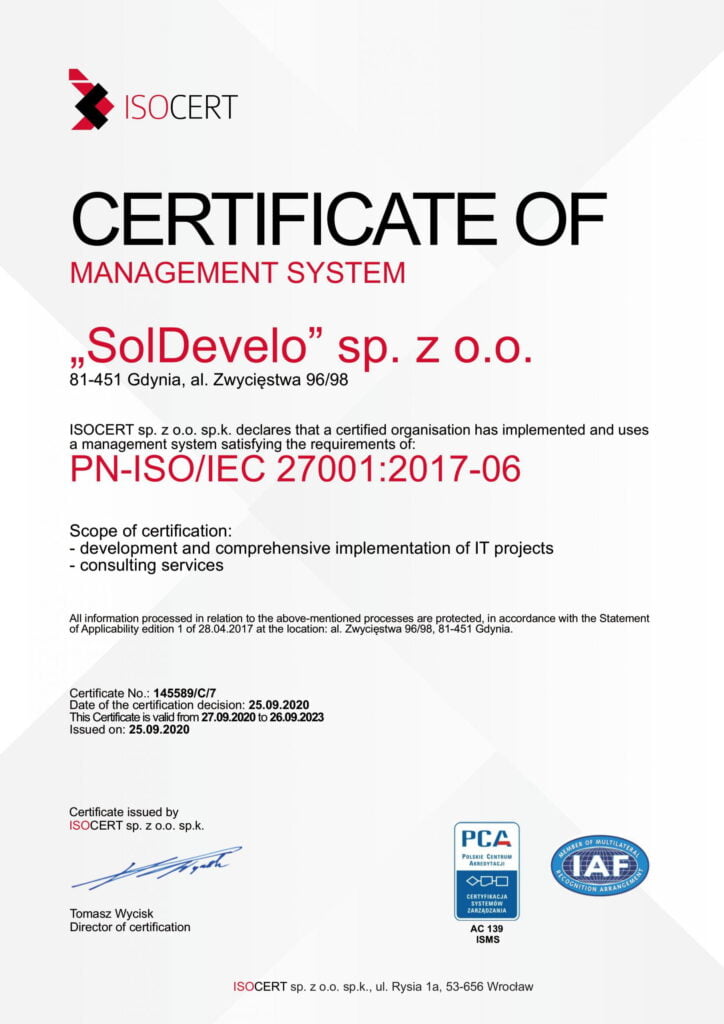 ISO cert 27001-2017 do 2023