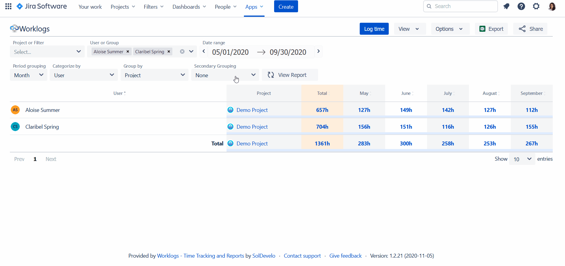 Worklogs - export to xlsx