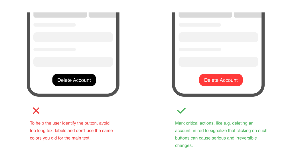 Critical actions should be marked in red.